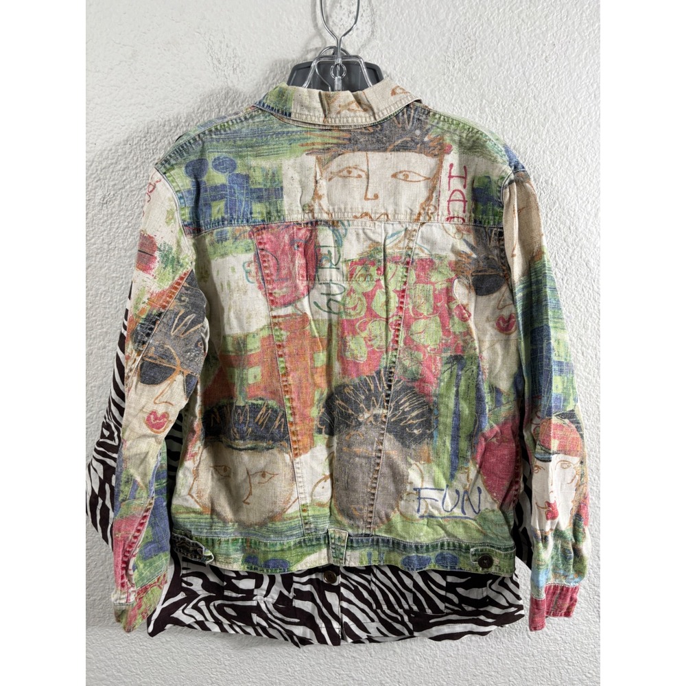 Chicos Lot of 3 Art to Wear Graffiti Face Denim Animal Print Jacket Size 0 - Picture 9 of 16